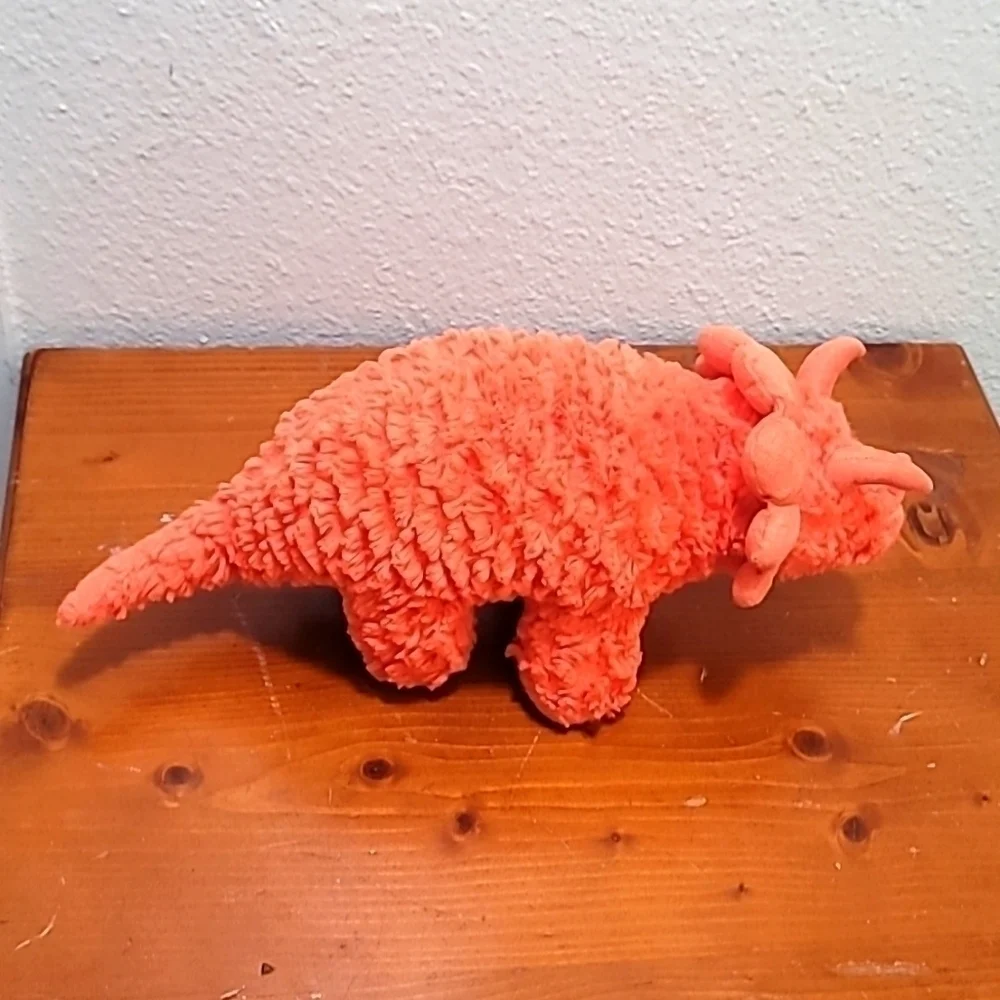 Unbranded Triceratops Dinosaur Plush Toy Unisex Orange Popcorn Fleece Shaggy 15